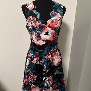 *+LOVE…ADY* Pink x Green Floral Scalloped Neck Sleeveless Dress Size Large